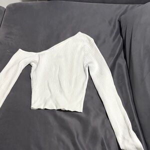 Petal & Pup White Ribbed One-Shoulder Top